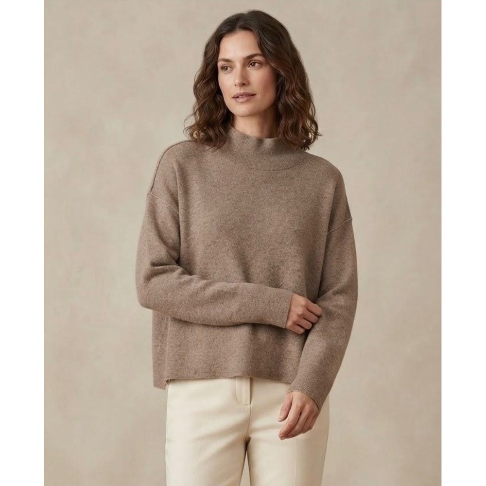 Quince Taupe Brown Mock Neck EcoVero Viscose Blend Sweater Womens Large SHWDC01